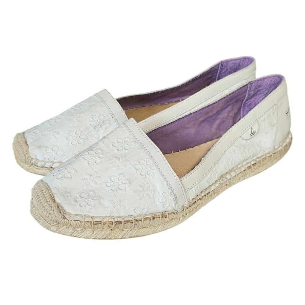 Sperry White Eyelet Danica Flat Espradille Shoes Boho Festival Norm Cottage 9.5